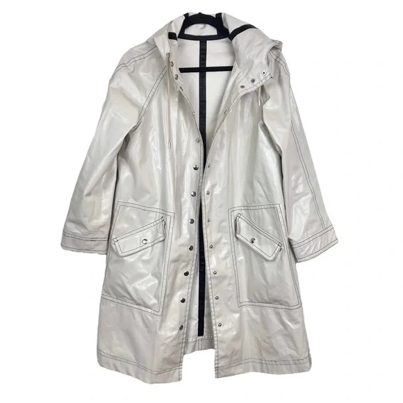 AlexaChung Ivory Hooded Coated Cotton Blend Oversized Rain Trench Coat Jacket